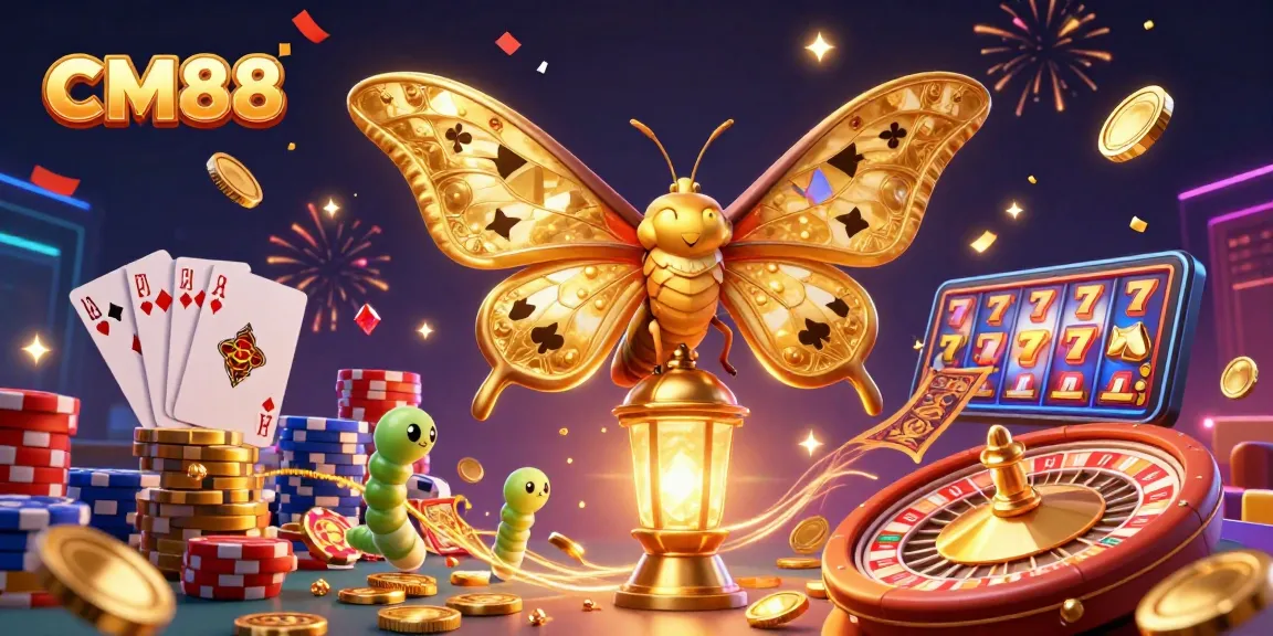 CM88 creates a vibrant 3D casino scene filled with spinning roulette wheels, golden coins, and festive celebrations.