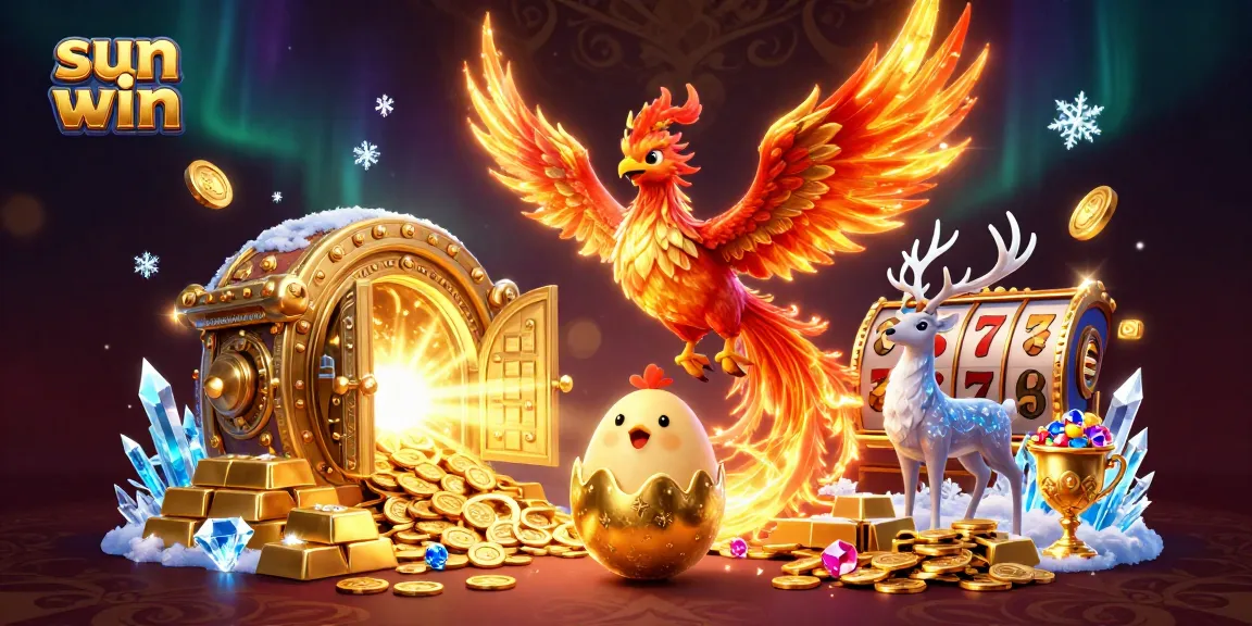 Experience thrilling wins with sun win: a vibrant scene of fortune treasures and mystical characters.