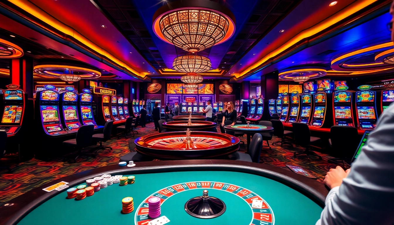 Action-packed casino scene at XX88 with players engaged in games and vibrant gaming tables.