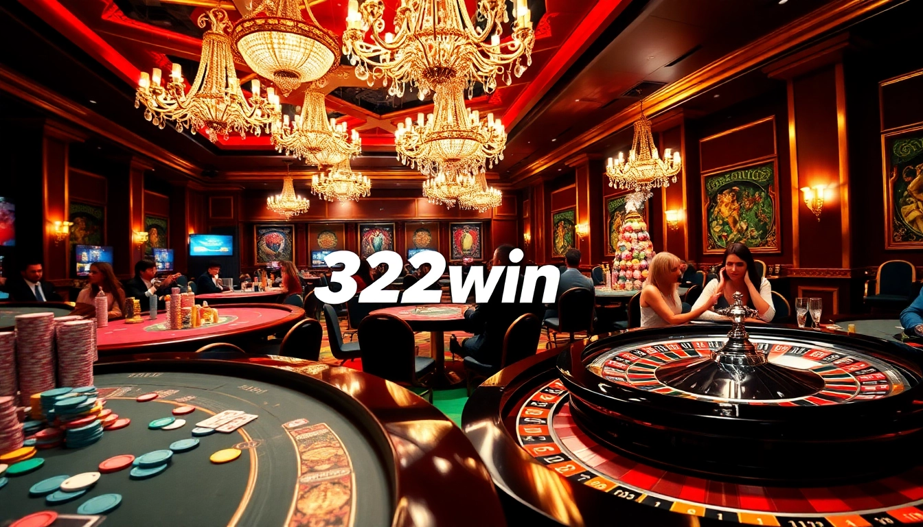 Exciting casino gaming atmosphere featuring 32win com with players at the roulette table.