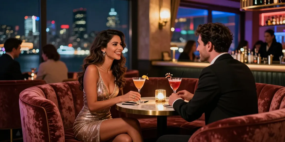 İstanbul Escort enjoying a night out in a chic bar with luxurious ambiance and city views.
