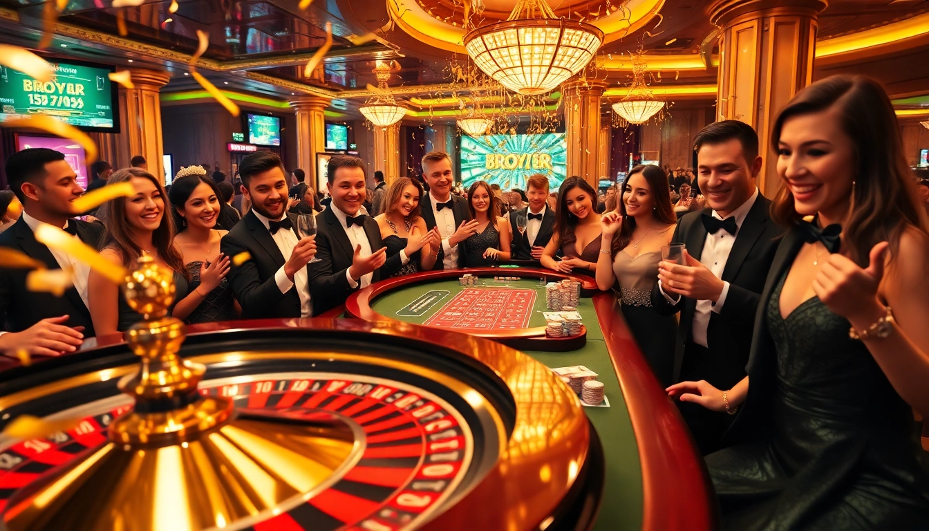Play exciting games at BRO138 during a New Year's celebration with vibrant casino vibes and winning actions.
