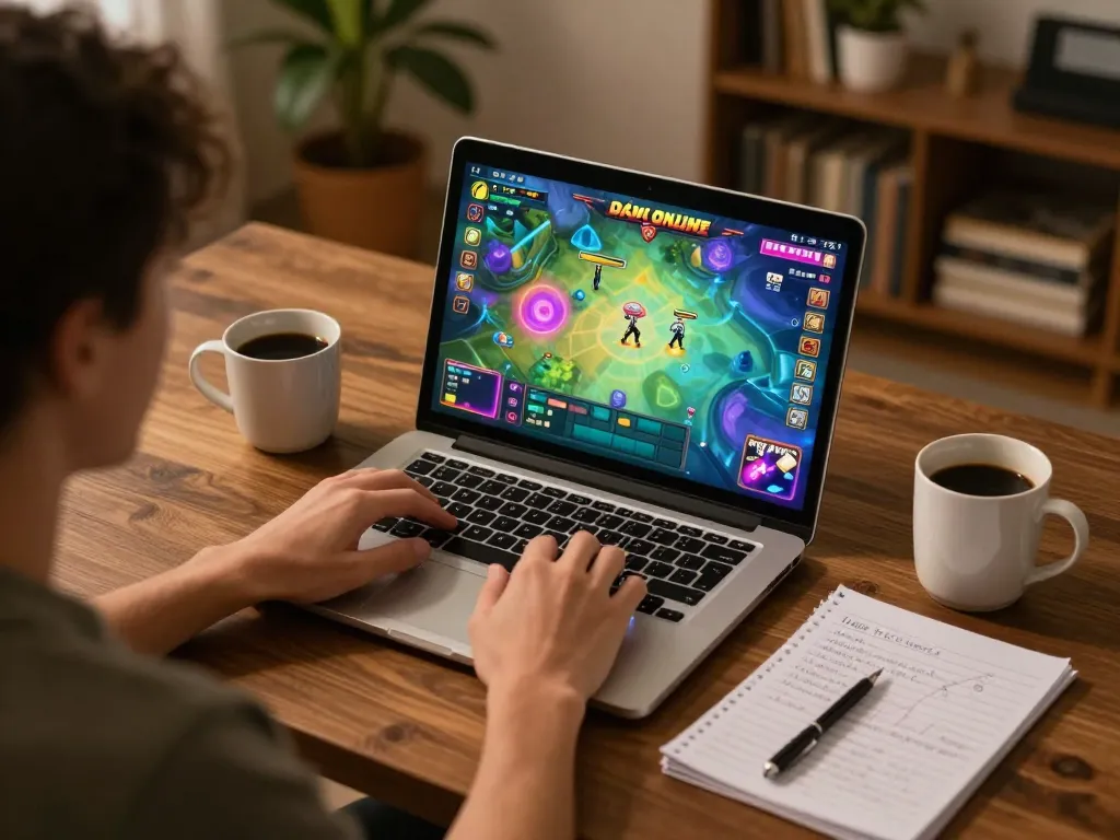Engaged player joining đánh lô online game, cozy home setup with strategy notes.