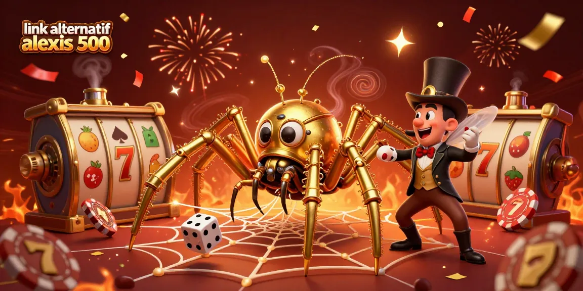 Discover link alternatif alexis 500 while navigating a 3D casino theme, surrounded by slots, confetti, and lively characters.