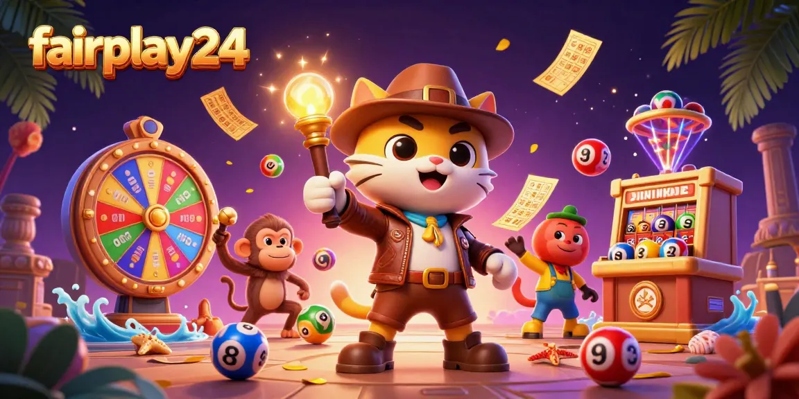 Experience fairplay24's dynamic casino adventure with vibrant elements and engaging characters.
