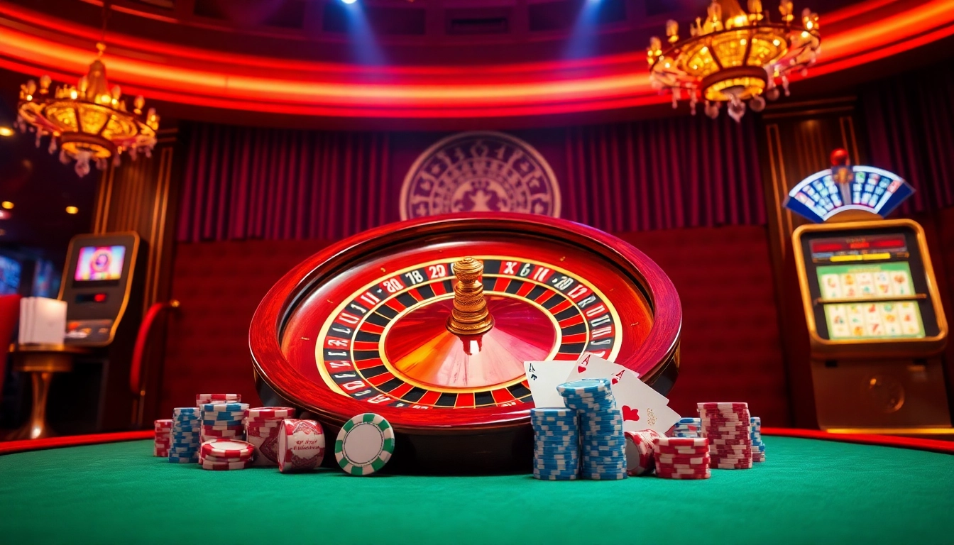 Experience the thrill of online gambling at https://dn882.pro/ with vibrant casino visuals featuring roulette and poker elements.