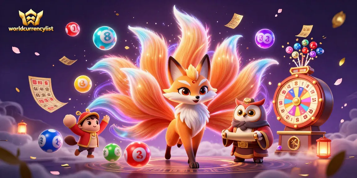Engage with worldcurrencylist through a vibrant, colorful casino-themed illustration showcasing mystical beings and dynamic lottery elements.
