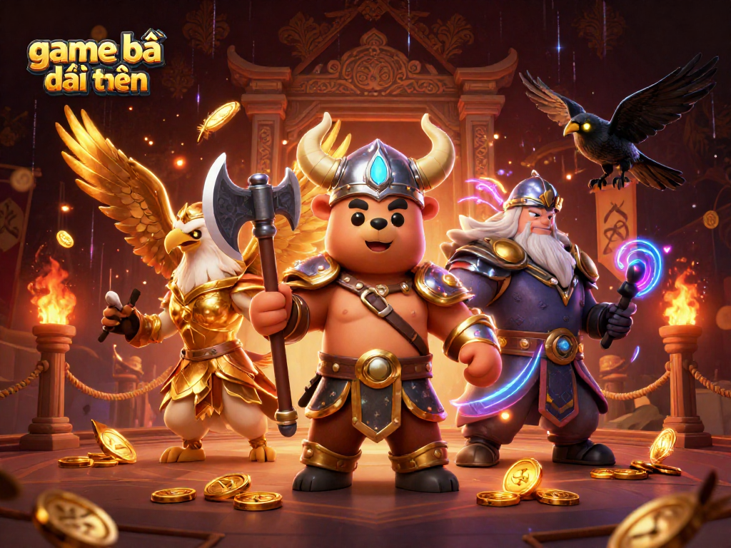 Engage with thrilling game bài đổi thưởng featuring Viking bear and Valkyrie in an epic arena.