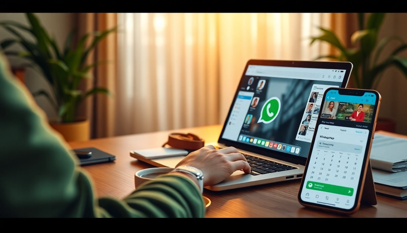 在舒适工作空间中交互式的 WhatsApp Web 体验，突出快连官网 功能以实现无缝沟通。