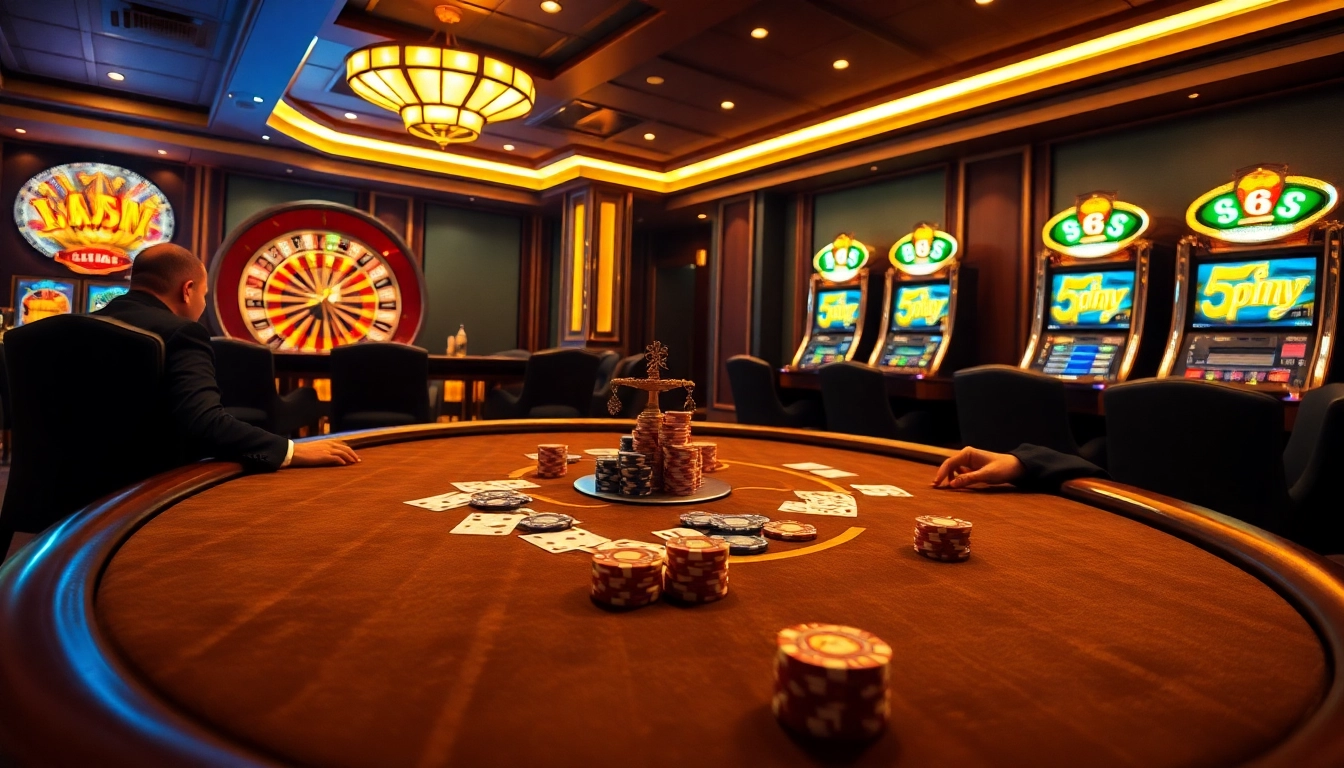 Experience thrilling wins at https://xx88.vin/ with a vibrant casino scene filled with poker tables and slot machines.
