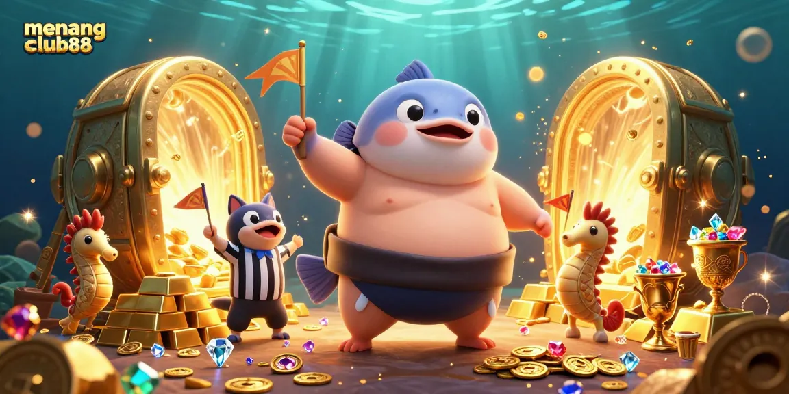 Experience exciting gaming adventures with menangclub88, featuring a whimsical underwater casino illustration.