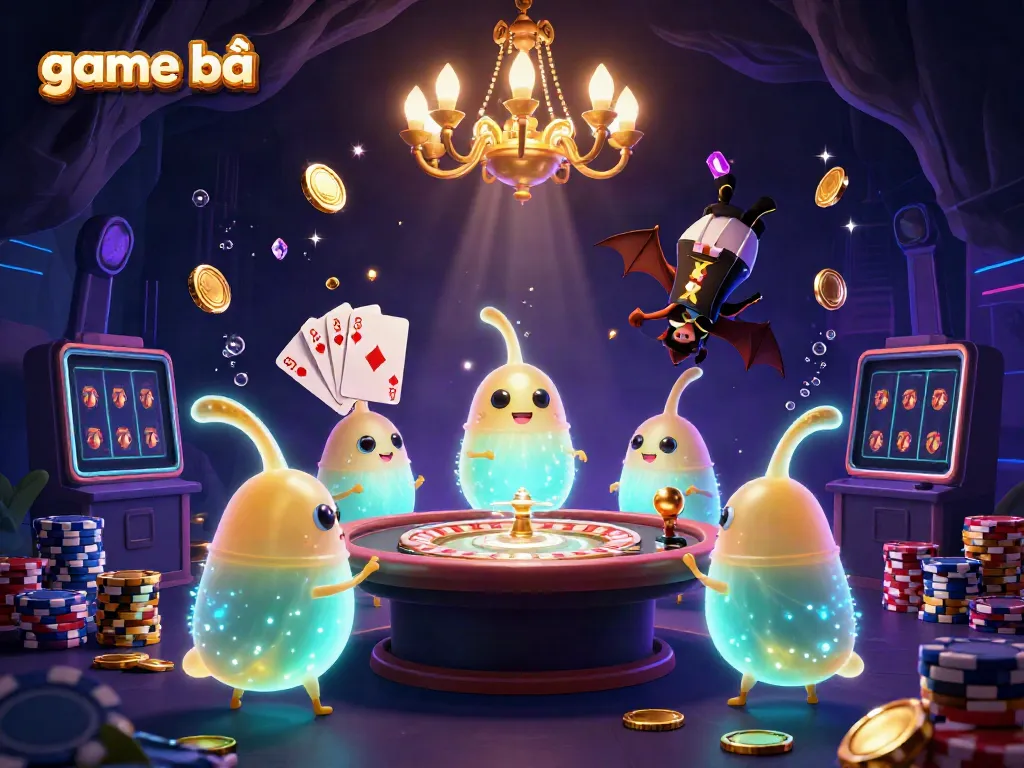 Dive into the game bài experience with a lively cave casino scene, featuring glowworms and a bat dealer.