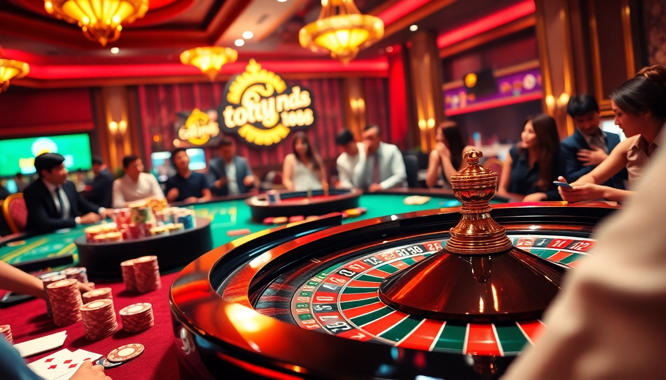 Experience thrilling gameplay at raja toto88 with vibrant poker chips and an exciting roulette wheel.