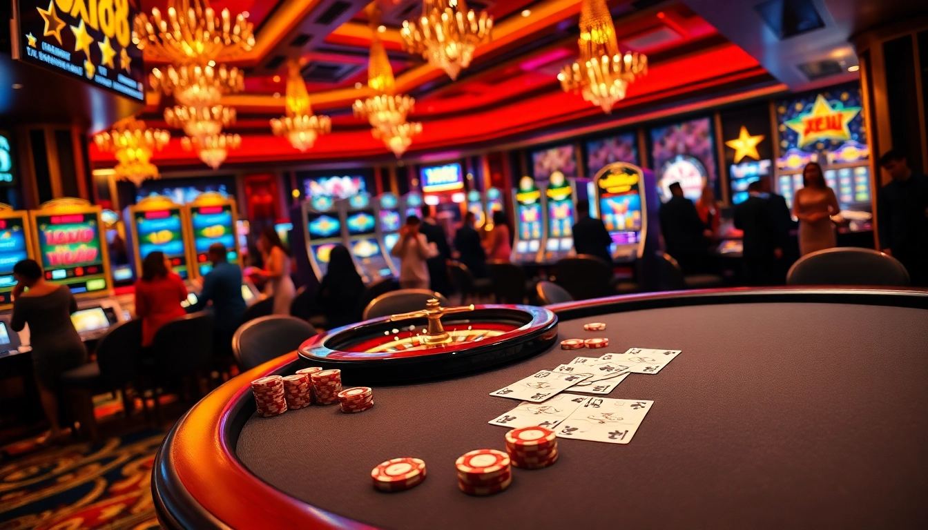 Experience the thrill of playing at xx88 casino with poker chips and vibrant slot machines.