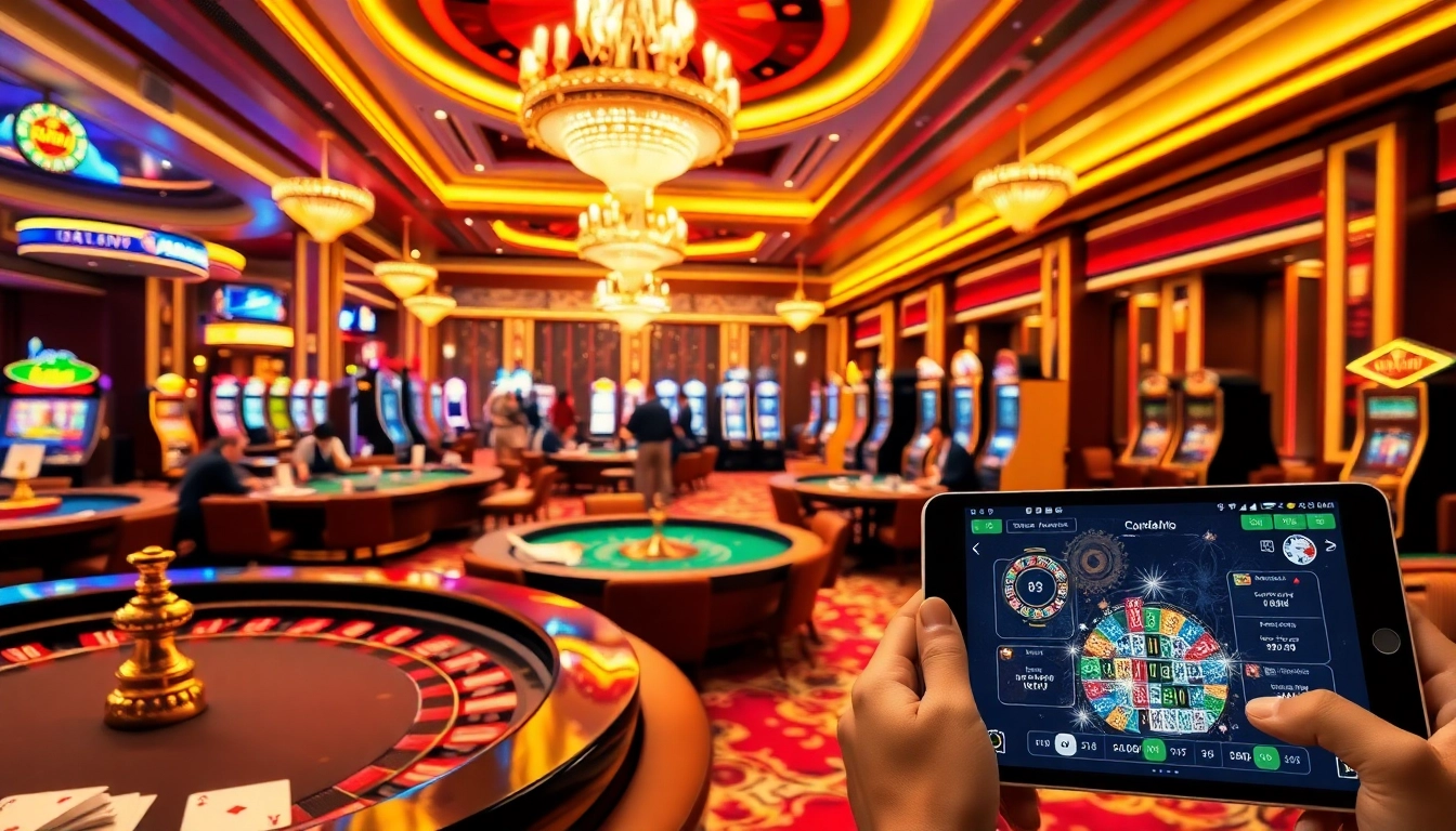 Experience bancadoithuong excitement with players engaged in thrilling casino games and vibrant decorations.