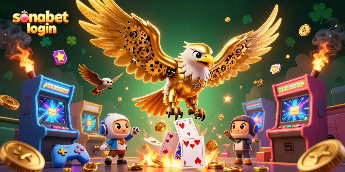 Engage with the sonabet login experience featuring a cybernetic eagle and interactive casino elements