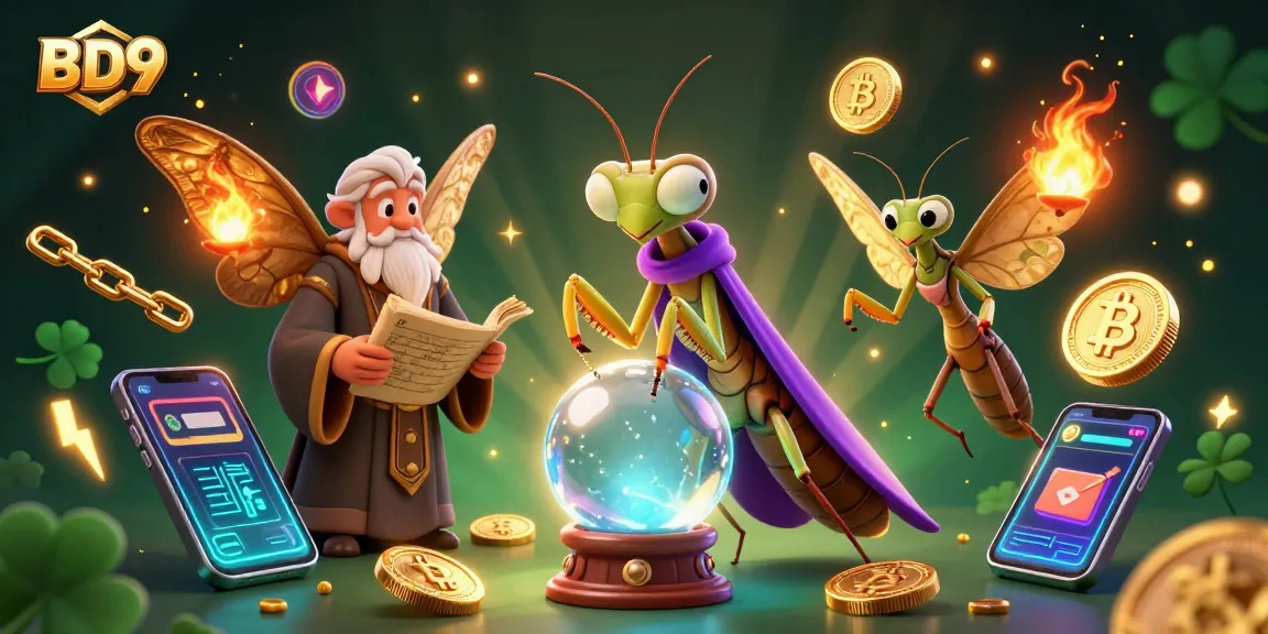 Engage with BD9's vibrant casino adventure featuring mystical characters and shiny cryptocurrency elements.