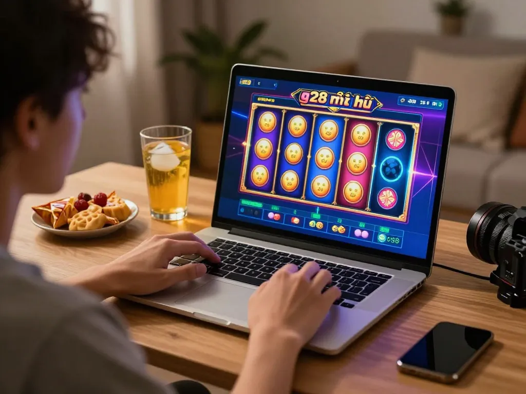 Engage in g28 nổ hũ online gaming with colorful graphics and cozy home setup.