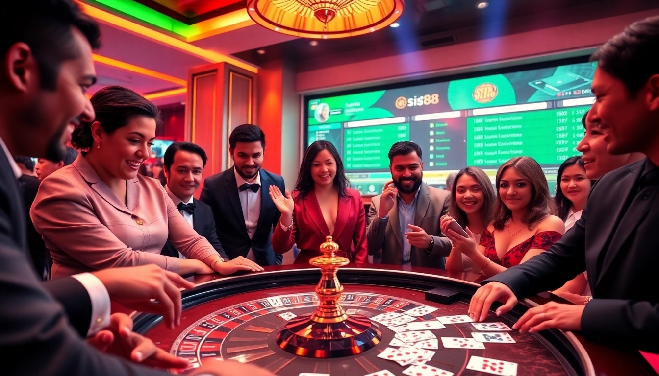 Experience high-stakes gaming with siu88 at a luxurious casino table featuring cards and roulette.
