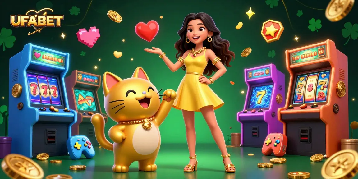 Experience exciting moments at UFABET with vibrant games and a lucky cat mascot.