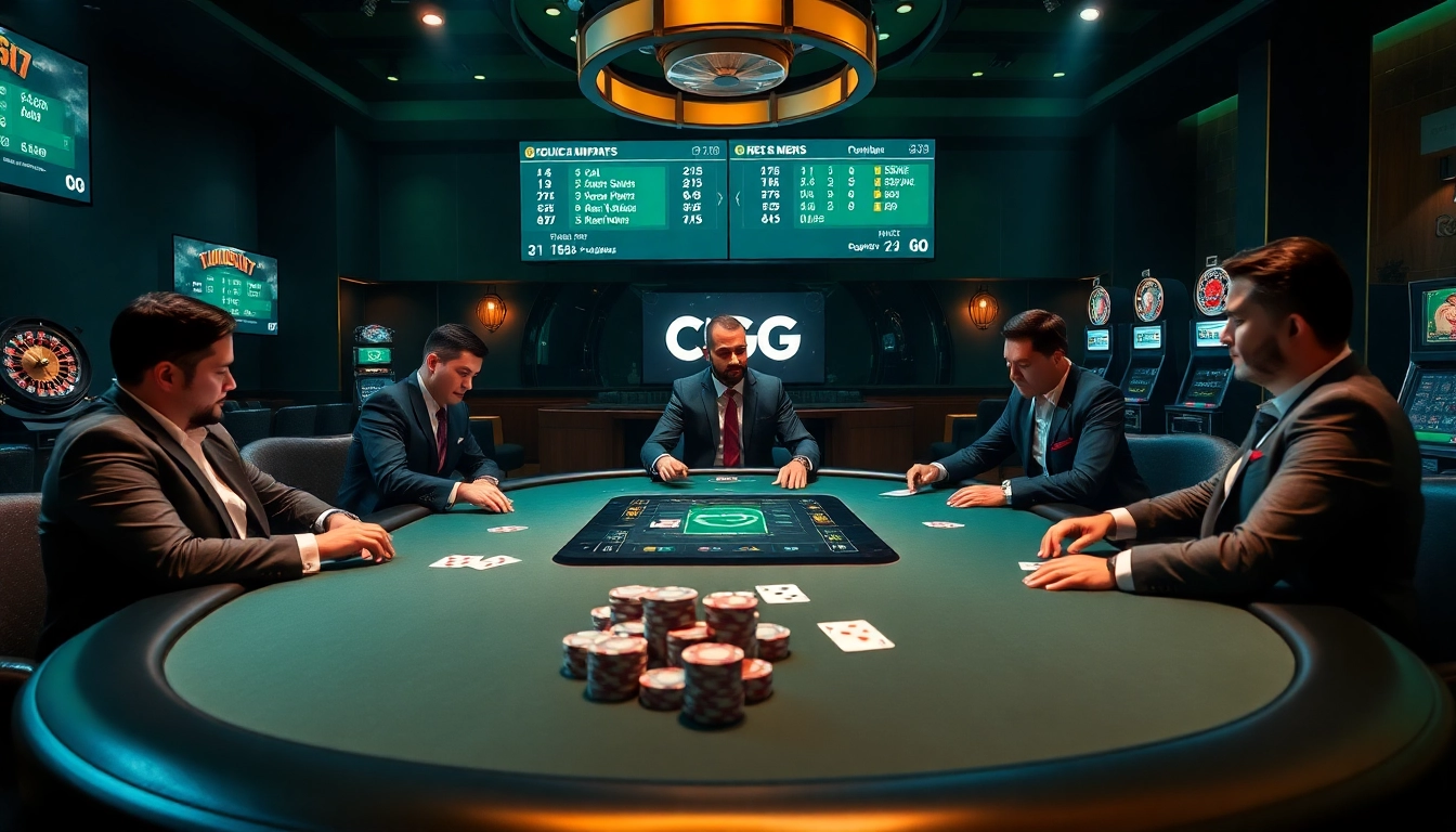 Engaging scene at the ClubGG poker club with players intensely focused on the game.