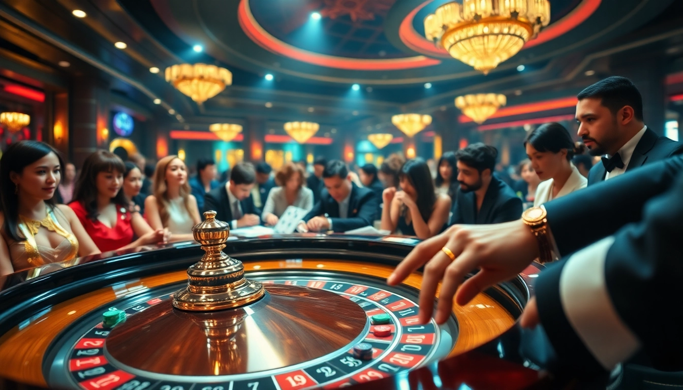 Experience the thrill of betting at the QQ888 roulette table surrounded by excited players.