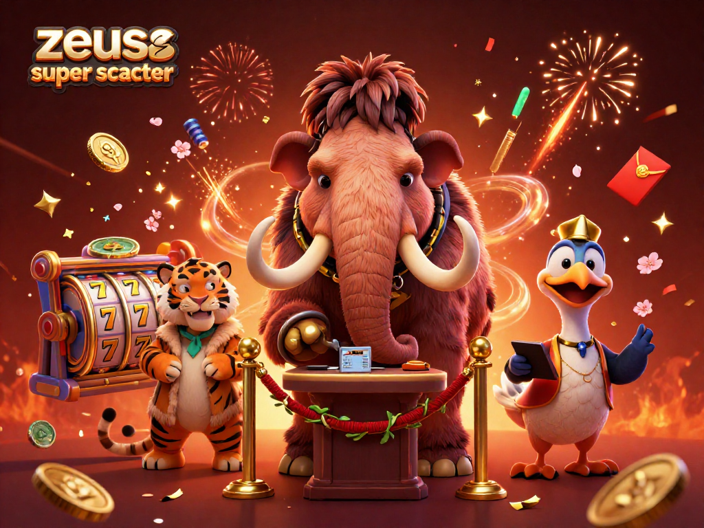Experience the excitement of zeus super scatter with a vibrant casino illustration of animated characters.