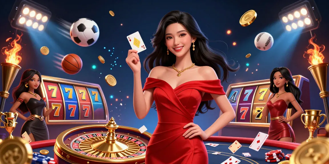 Join the excitement at RED88 with a stunning evening gown, roulette wheel, and casino scene.