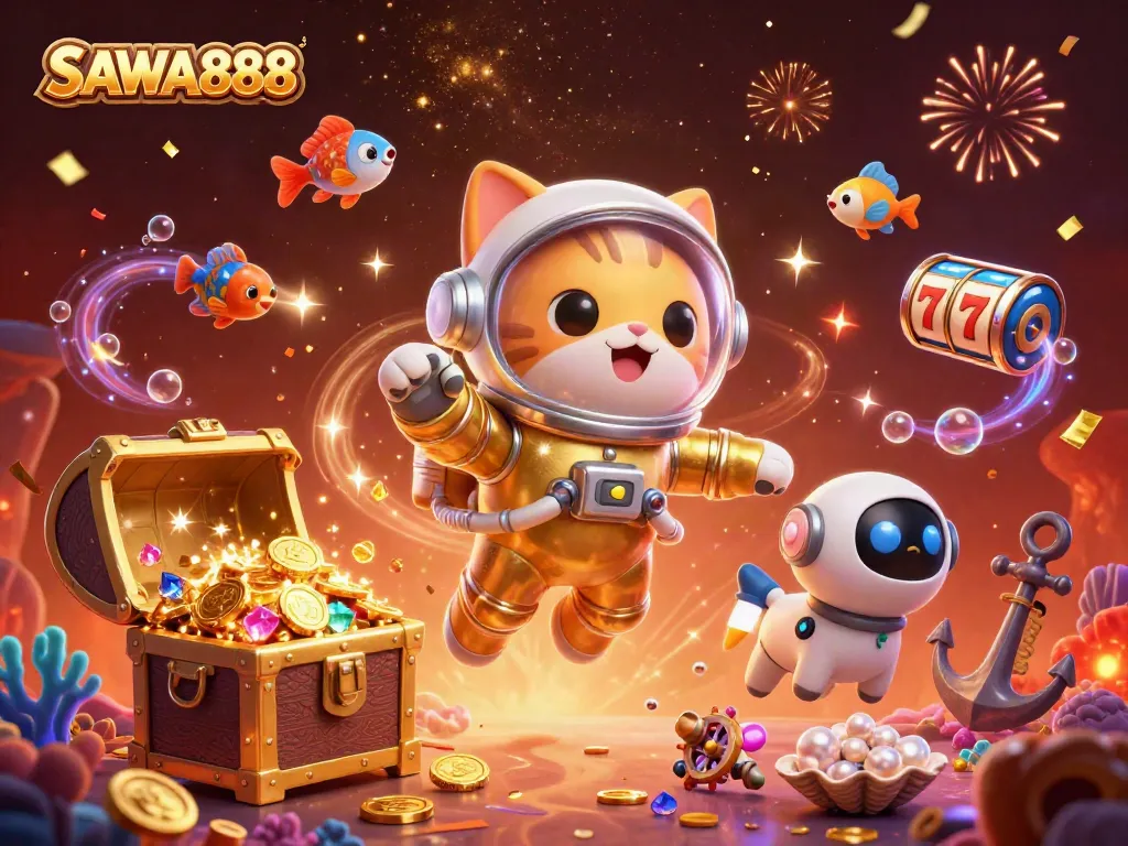 Engage with SAWA888's immersive gaming universe filled with slot reels and treasure