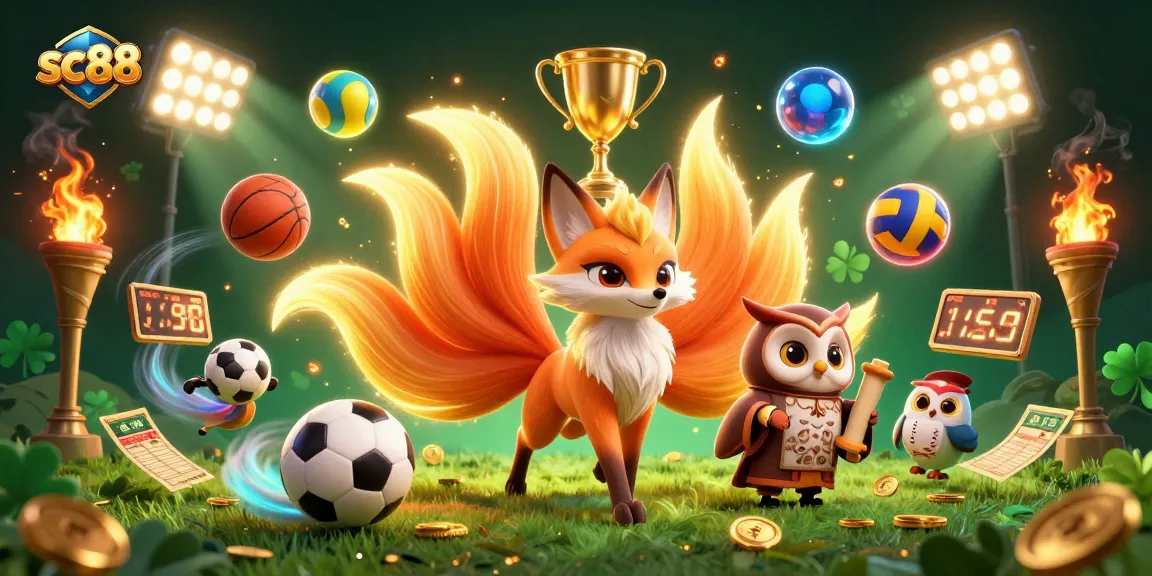 Experience thrilling gaming with sc88 as a vibrant fox spirit and wise owl illuminate the casino on a dynamic night.