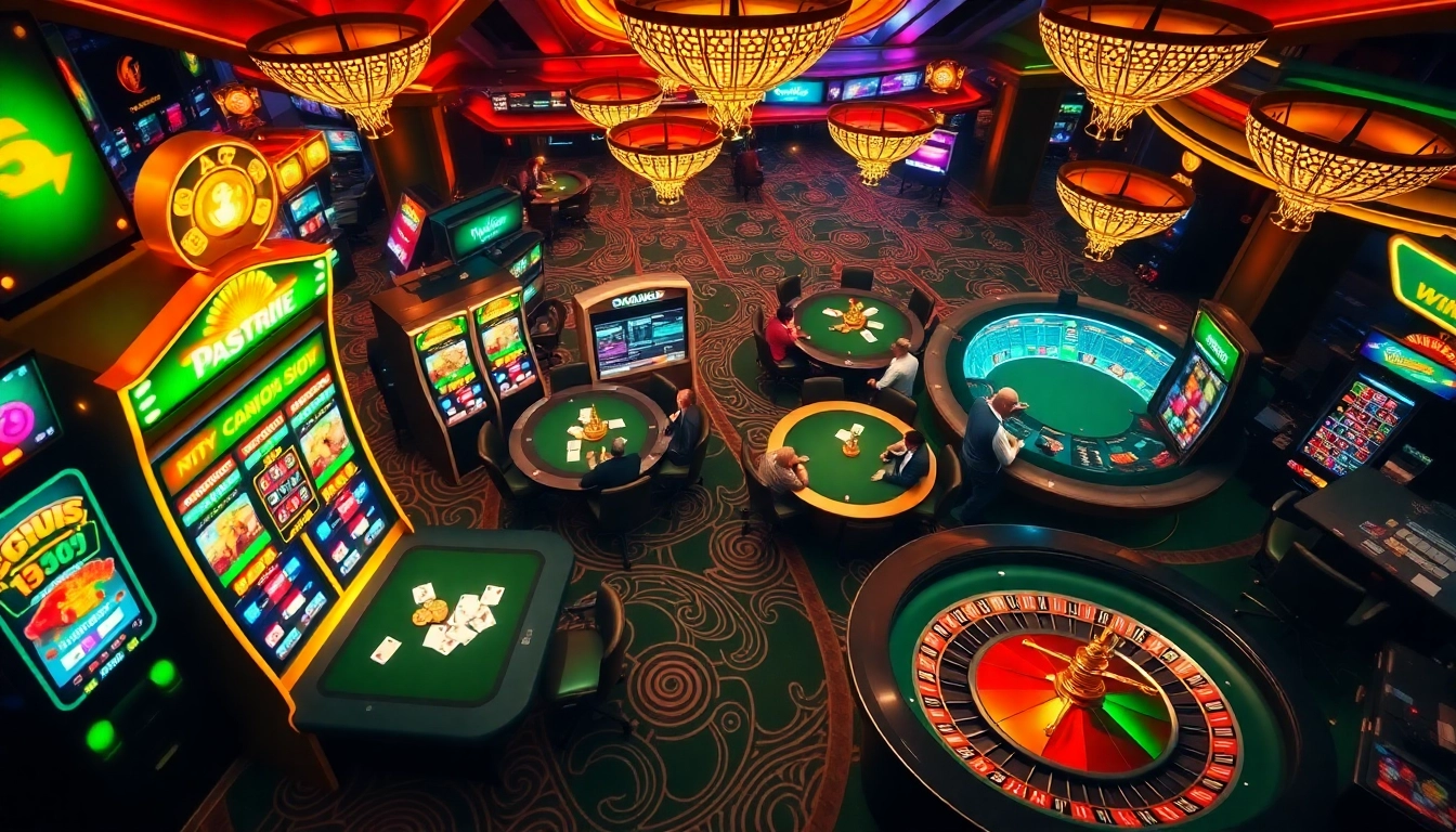 Experience the thrill of gambling at Winstrike69 with vibrant slot machines and poker tables.