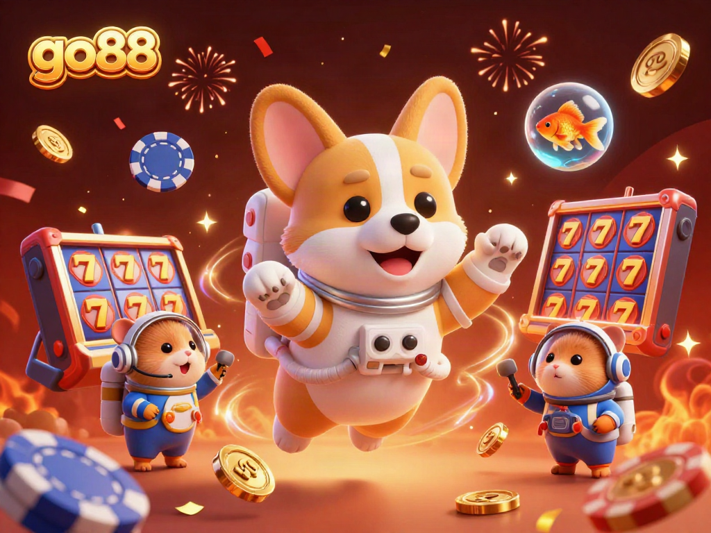 Experience go88's thrilling casino atmosphere with a lively 3D scene filled with gaming excitement.