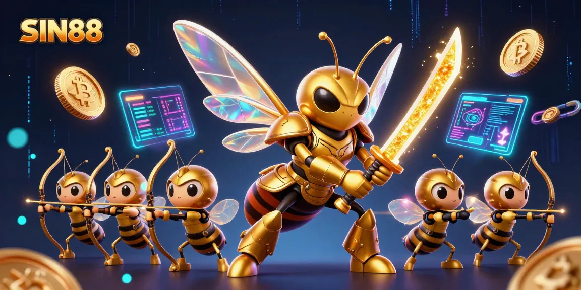 SIN88 dazzles with a 3D hornet samurai and crypto elements, highlighting dynamic gaming.
