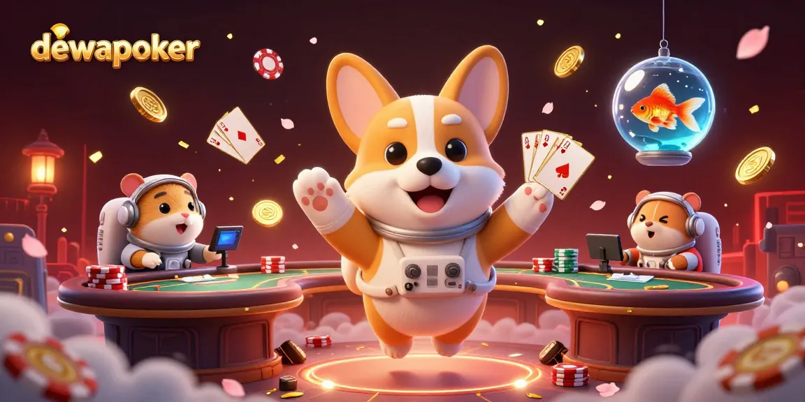 Join the excitement of dewapoker with a lively scene featuring poker action and dynamic gaming elements.