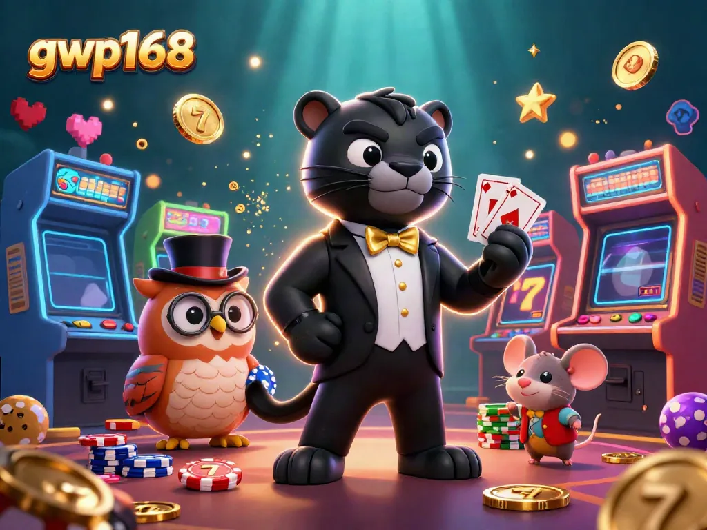 GWP168 menunjukkan panther elegan dan burung hantu bermain poker, memikat pemain untuk bergabung.