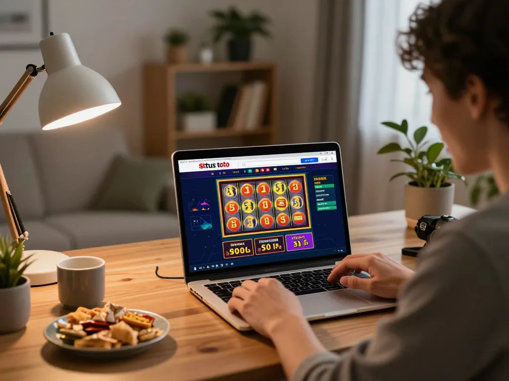 Situs toto online gambling setup showcasing a user engaged in exciting gameplay and strategic decisions.