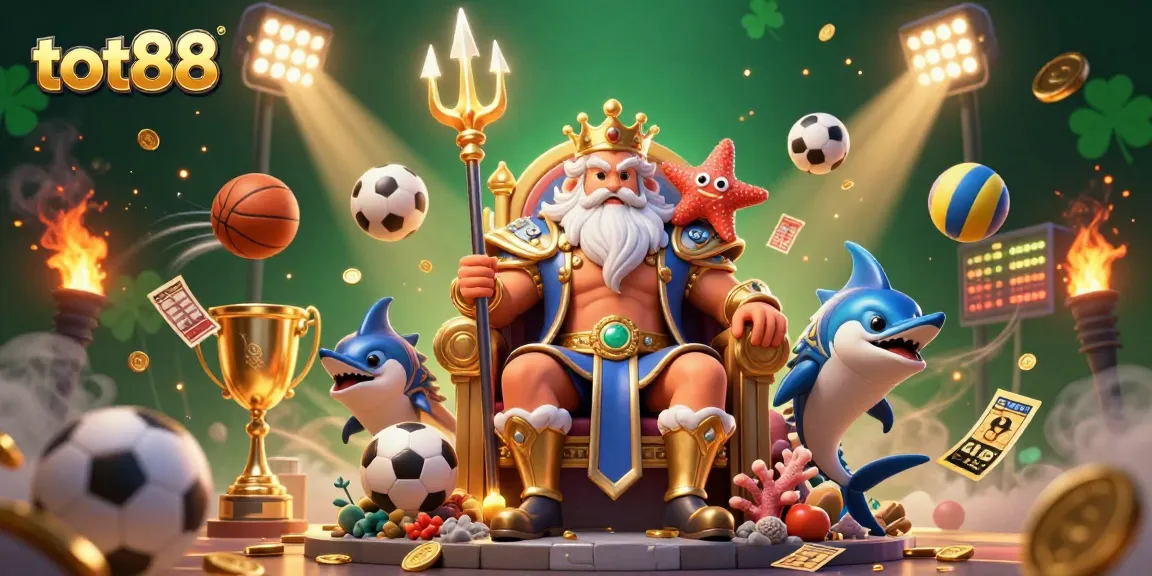 Experience exciting sports betting action with tot88 in this vibrant 3D illustration featuring Neptune.