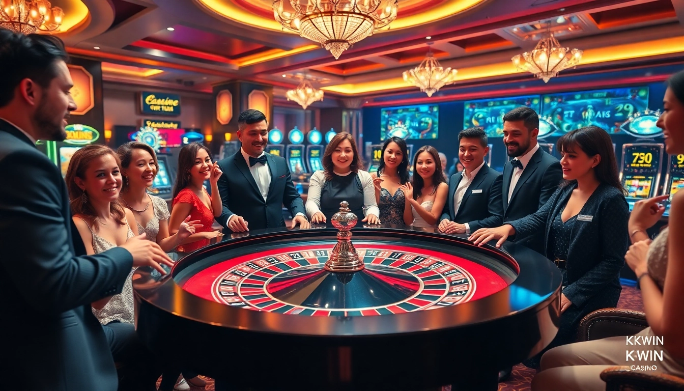 Experience the thrill of gambling at https://kkwin.diy/ with a dynamic casino scene featuring lively roulette play.