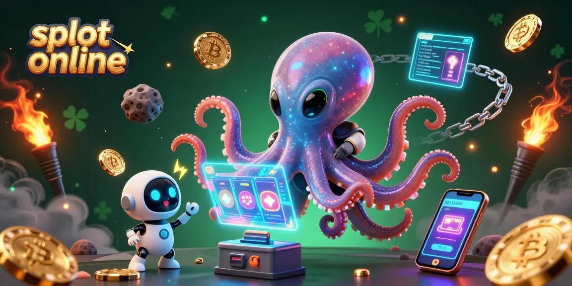 Spin the slot online reels with an energetic alien octopus and its robot companion in a vibrant cosmic atmosphere.