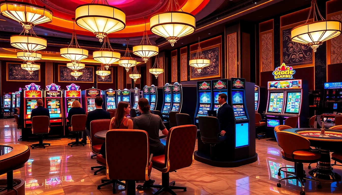 Players celebrating wins on slot gacor machines in a luxurious casino setting.