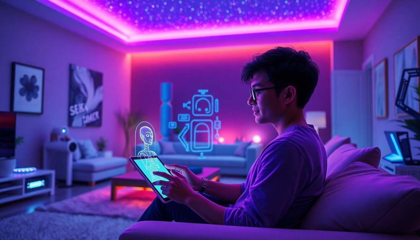 Engaging AI sex chat experience in a modern living room setting.