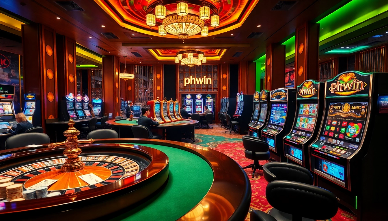 Experience dynamic gaming action at phwin with colorful casino tables and engaging slot machines.