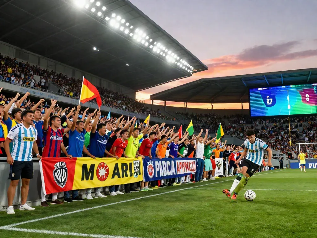 Olybet's football scene with enthusiastic fans cheering at a stadium during a match, highlighting the excitement of sports betting.