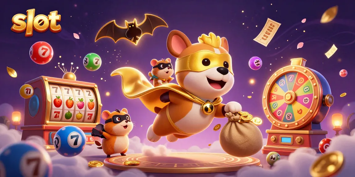 Spin to win with slot games featuring a superhero dog and vibrant casino elements.