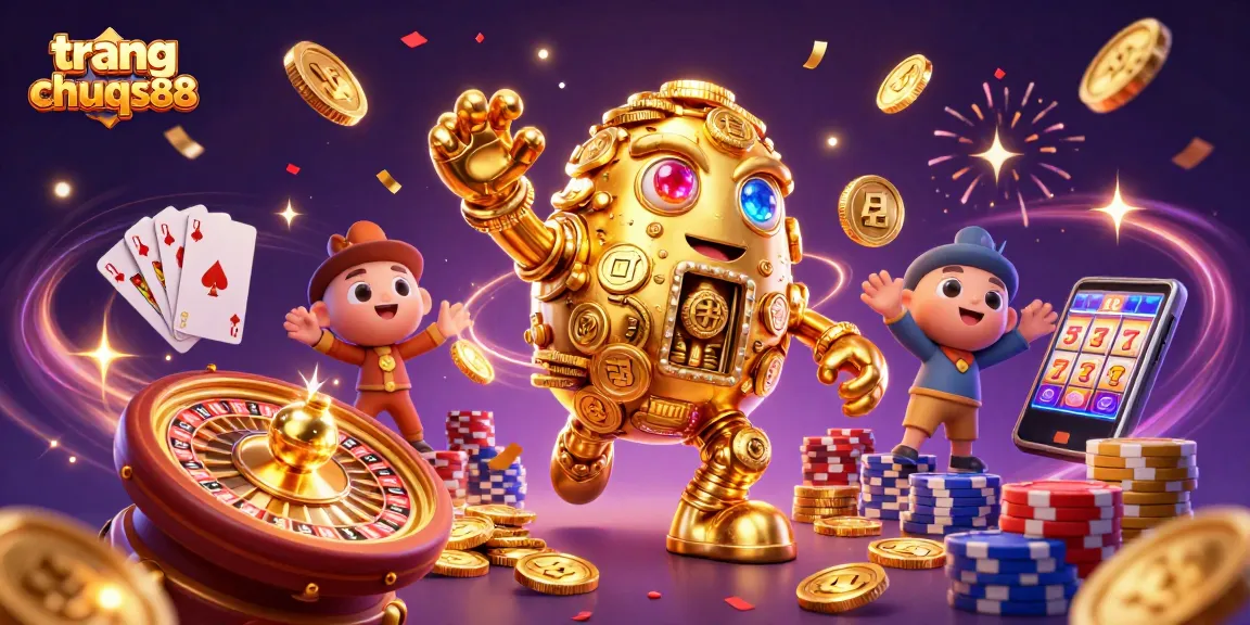 Experience the thrilling world of trang chu qs88 with a dazzling golden golem and casino elements.