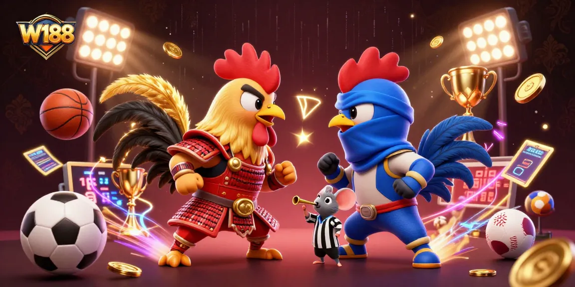 W188 offers thrilling sports betting excitement with dynamic roosters in a competitive showdown.