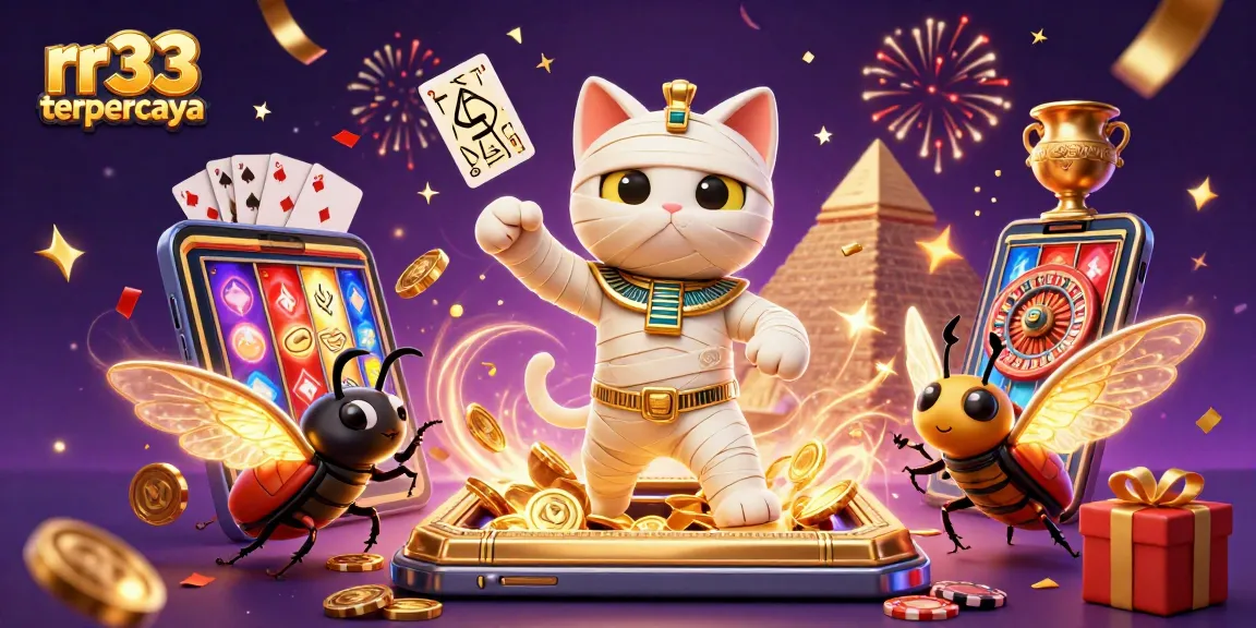 Engage with rr33 terpercaya through thrilling slots and festive casino elements in this vibrant illustration.