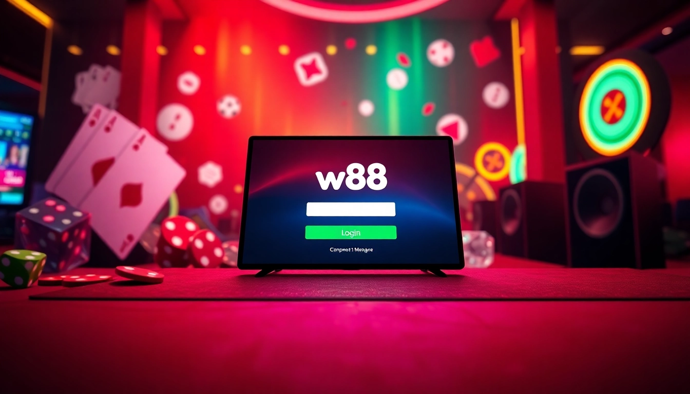 Access the vibrant w88 login screen in a modern casino-like atmosphere, filled with exciting visual elements.