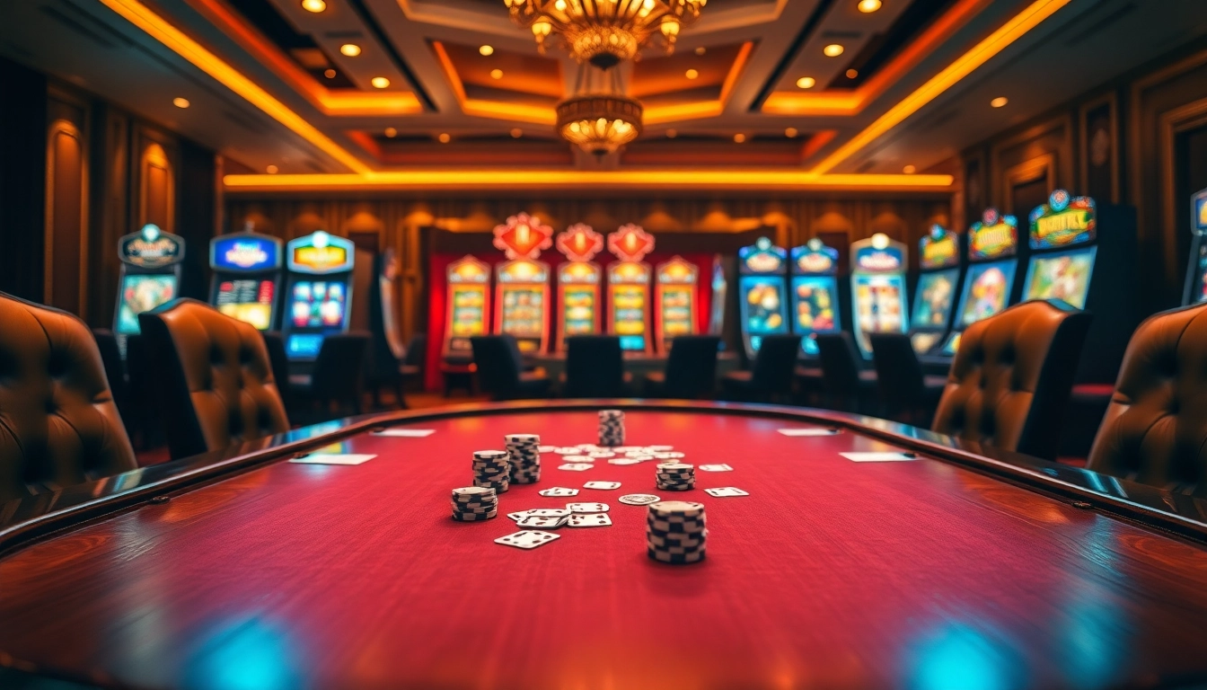 Play a thrilling game of poker at betbdt.art with luxurious casino tables and vibrant slot machines.