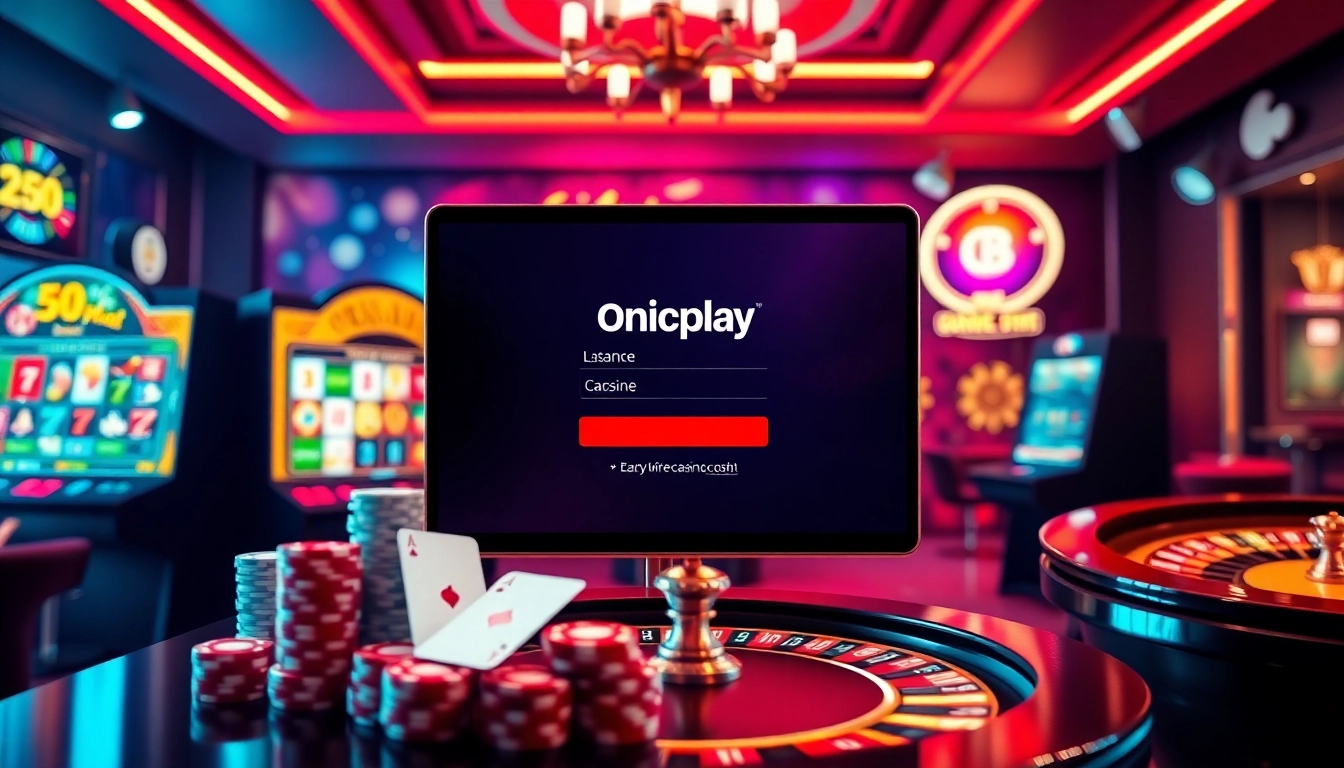 Experience seamless onicplay login with an elegant online casino interface showcasing vibrant gambling elements.